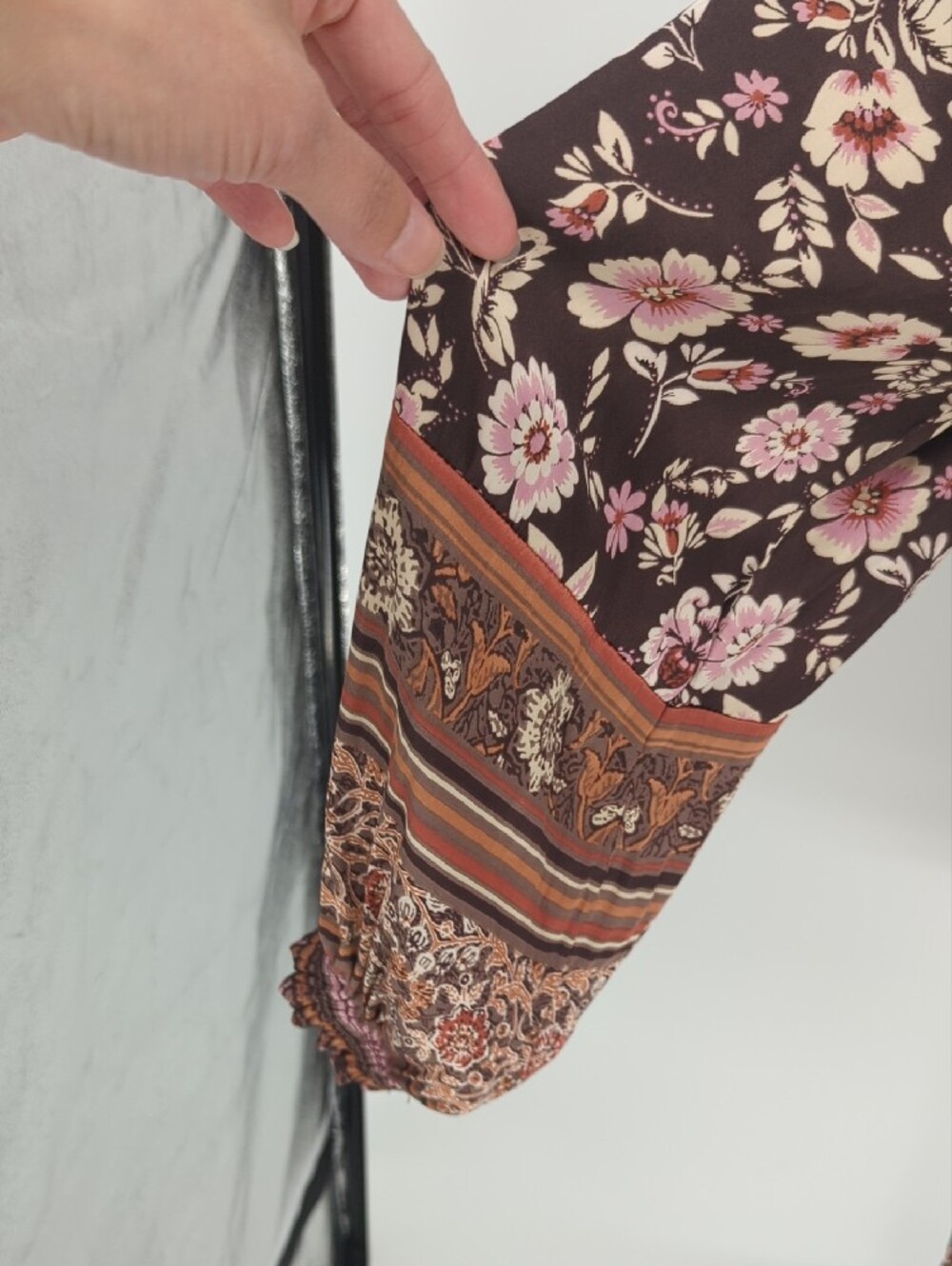 00337 Current Air Floral Satin Dress Brown size Medium bohemian western rustic - Picture 5 of 8